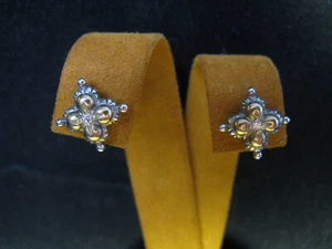 BARBARA BIXBY FLOWER DIAMOND STUD EARRINGS SS 18K GOLD POST Designer Gift - Picture 1 of 2