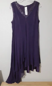 Komarov Bejeweled Purple Plum Slip Dress Crinkle Asymetrical Size S NWOT Read - Picture 1 of 13