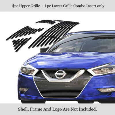 Fits 2015-2018 Nissan Maxima Stainless Black Billet Grille Grill Insert Combo - Image 1 of 4