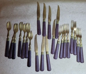 Couverts à dessert, métal doré et manches en bois - Imagen 1 de 4