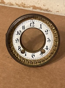 Antique Ansonia Round Plate Open Escapement Clock Dial & Bezel Door W/ Glass - Picture 1 of 18