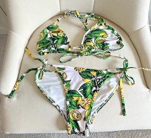 American Apparel Bikini Lemon Print M/L Medium Bottoms Large Triangel Top Rare - Bild 1 von 13