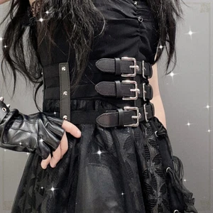 Cintura donna pelle PU vita larga corsetto scavata punk moda gotica - Foto 1 di 12