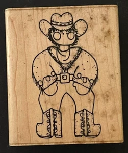 Rodeo Cowboy Western Person People Cartoon Job November Cody Wood Rubber Stamp - Picture 1 of 4