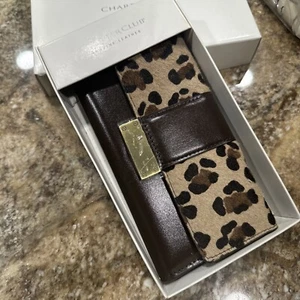 CHARTER CLUB ALL IN ONE Leopard GENUINE LEATHER BROWN WALLET 8"x4" Animal Print - Picture 1 of 5