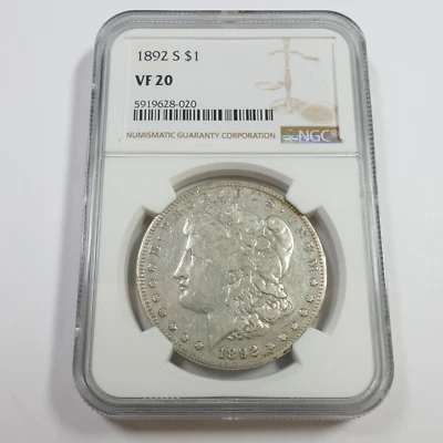 1892 S NGC VF20 - Toned Silver Morgan Dollar $1 US Coin #54298A - Image 1 of 4