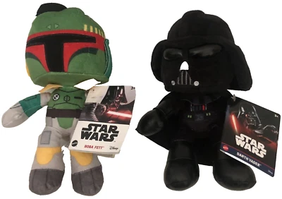 Star Wars DARTH VADER & BOBA FETT Set 8" Figura de Peluche Relleno Disney Mattel Nuevo con Etiquetas Foto 1 de 4