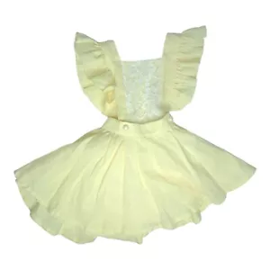 ¡NUEVO! Vestido de encaje tejido de lino y algodón sin mangas amarillo con lazo talla 4-5T - Imagen 1 de 8