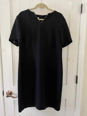 Women’s Jones New York Black Shirt Sleeve Beaded Lined Dress Size 14 W - Изображение 1 из 4