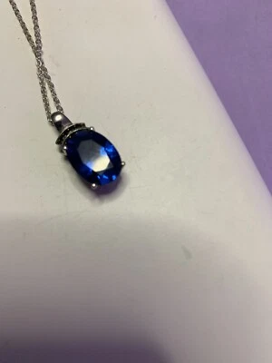 Beautiful  Blue Sapphire Pendant With Silver plated Chain 18”adjustable - Image 1 of 4
