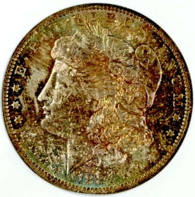 1884-O $1 Morgan Dollar VAM-32 ANACS MS65 Fabulous Blue, Green & Russet Soapbox - Image 1 of 4