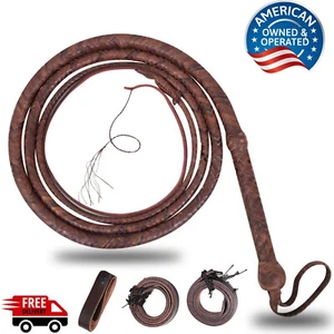 Kangaroo Hide Leather Bullwhip 04 to 16 Feet Long 16 Plaits Indiana Jones Whip - Picture 1 of 5