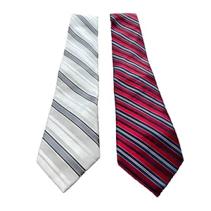 Jones New York Mens Tie Silk Red White Stripe One Size Classic Designer - Picture 1 of 9
