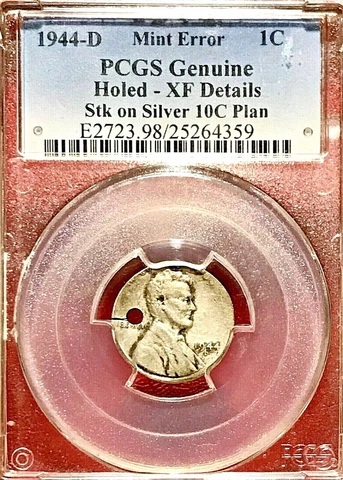1944-D CENT STRUCK ON SILVER DIME PLANCHET PCGS XF OFF-METAL ERROR Cover