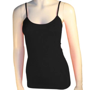 Women'S Basic Stretch Camisole Tank Top Spaghetti Strap Black - Picture 1 of 1