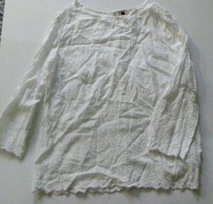 H & M Womens White Embroidered Cotton Blouse, 3/4 Sleeve Size 8 - Picture 1 of 2