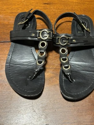 G G LESHA By Guess Women’s Black Leather Sandals Size 7m - Image 1 of 4