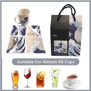 MVL British Museum Hokusai The Great Wave Off Kanagawa Coaster Set of 4 with Art - Picture 1 of 6