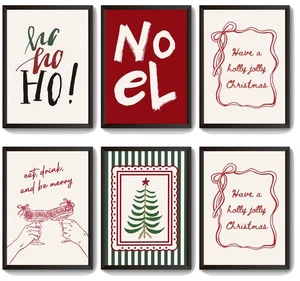 6 Pcs Fashionable Christmas Wall Art Decor Retro Festive Bohemian-Style Theme... - Picture 1 of 6