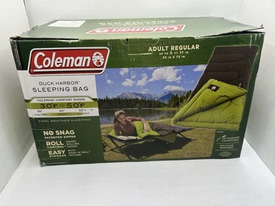 New Coleman DUCK HARBOR Cool Weather Sleeping Bag Adult Regular Green (30-50° F) - Image 1 of 4