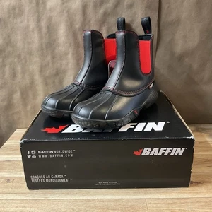 Women’s Baffin Huron Boots 7 Red Black Mud Waterproof Leather Slip On Muck Duck - Picture 1 of 12