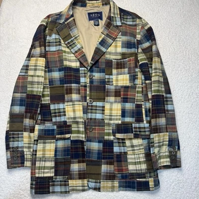 IZOD Mens Patchwork Madras Blazer Size XL Colorful Cotton Preppy Sports Jacket - Image 1 of 4