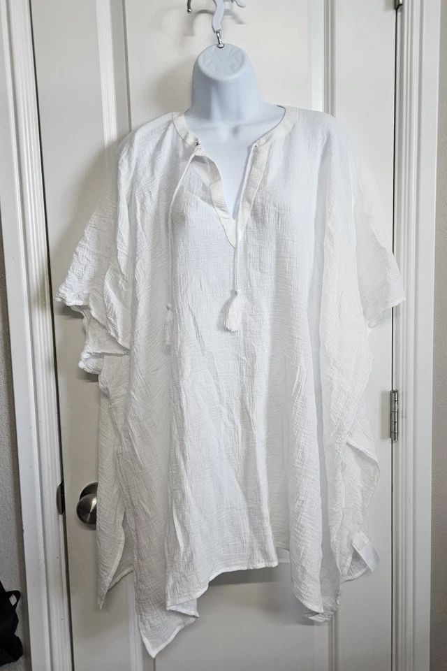 Banana Republic Cotton Boho Coastal Swim Cover Poncho Kaftan Coverup Sz XS/S - Image 1 of 4