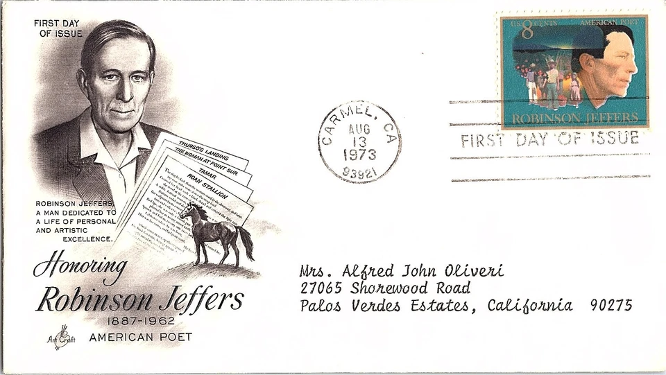 Robinson Jeffers American Poet Aug. 13, 1973 Mail Cover FDC - Image 1 of 1
