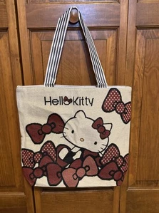 Hello Kitty Canvas Zip-Top Tote Bag RED with Inside Pocket ❣️ - Picture 1 of 4