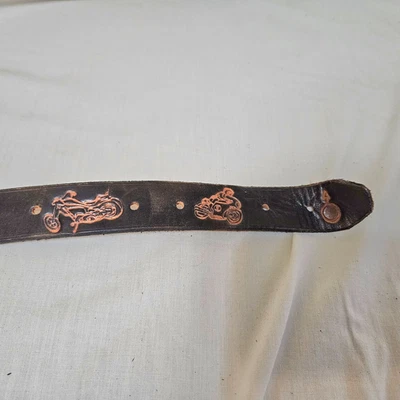 Cinturón de cuero vintage con hebilla de peltre para motocicleta BMW Appx 53" LEER Foto 1 de 4