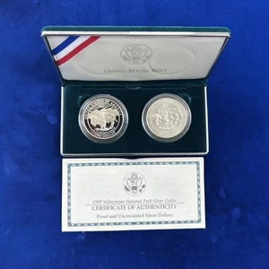 1999-P Yellowstone National Park Commemorative Silver Dollar 2-Coin Set ~ OGP - Picture 1 of 6