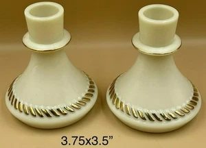 Vintage Yellow Wheaton Ware Custard Glass Candle Holders Gold Trim - Picture 1 of 7