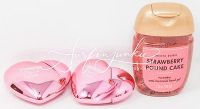 Bath & Body Works Strawberry Pound Cake Lip Gloss Heart Pocketbac Gel 3pc Set - Image 1 of 2