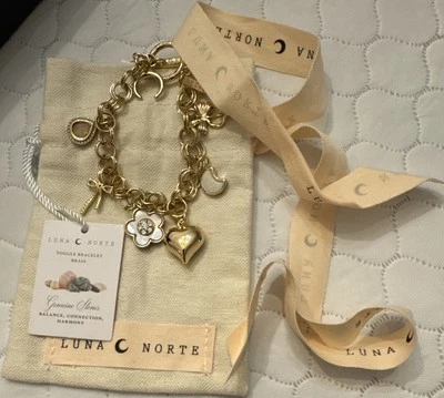 Pulsera Luna Norte Dije Arco Dorado Lágrima Gota Luna Druzy Palanca NUEVO Foto 1 de 3