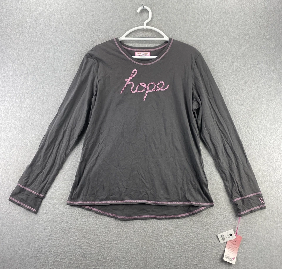 Camiseta Koi by Kathy Peterson L Nueva con Etiquetas Gris Manga Larga ESPERANZA Rosa Cinta Cáncer de Mama Foto 1 de 4