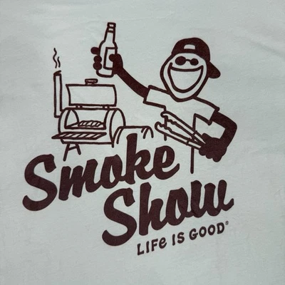 Life Is Good Shirt Mens XL Putty Jake Smoke Show Crusher Tee BBQ Grill Beer Dad - Image 1 of 4