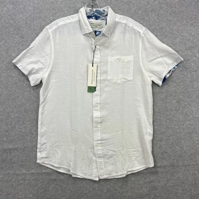 Report Collection Shirt Mens Small White Hawaiian Tropical Party Sustainable NEW - Image 1 of 4