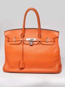 Hermes 35cm Orange Clemence Leather Palladium Plated Birkin Bag - Picture 1 of 12