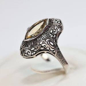 Gorgeous! Vintage Marquise Cut Citrine Sterling Silver Filigree Ring -Size 6 3/4 - Picture 1 of 21