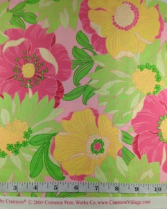 2009 Lulu's Lounge BTY Cranston Cotton Fabric Pinks/Yellows Florals Large Scale - Picture 1 of 3
