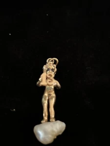 Vintage Ruser 14k Gold Angel Cherub with “13” Pearl Pendant - Picture 1 of 9