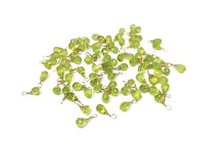 20 Pcs Natural Peridot Teardrop Faceted 3x5-4x6mm Beads, Gold Wire Wrapped Link