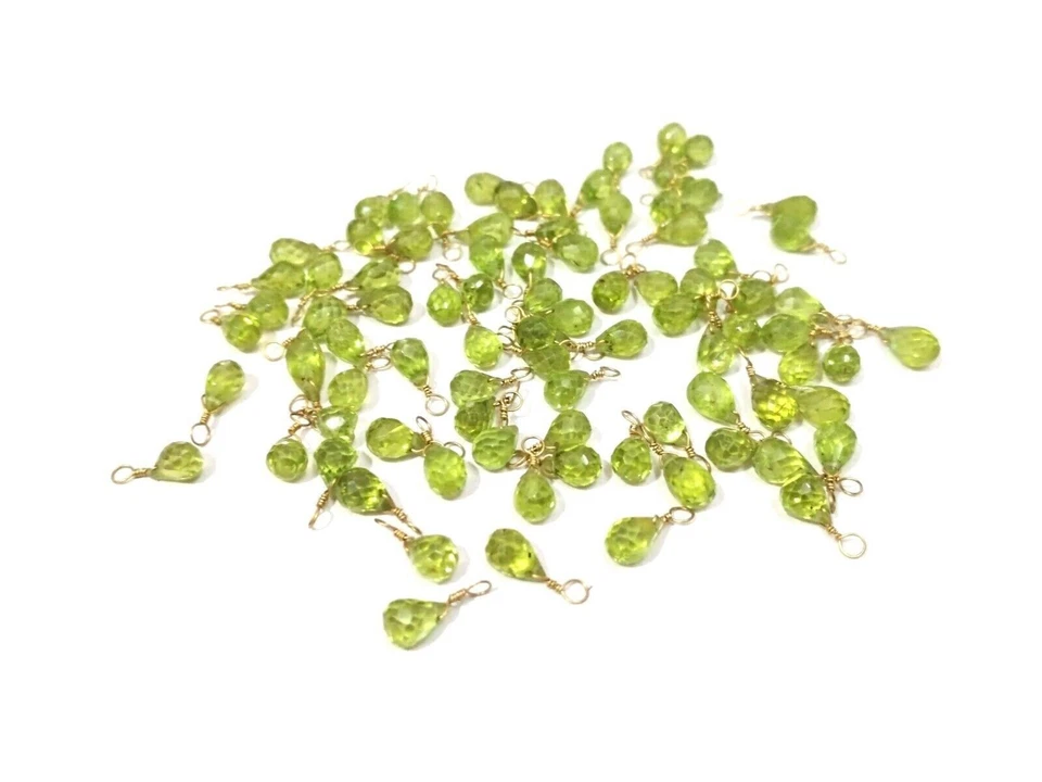 20 Pcs Natural Peridot Teardrop Faceted 3x5-4x6mm Beads, Gold Wire Wrapped Link - Image 1 of 4