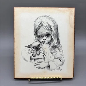 Placa artística Ozz Franca ojos grandes niña gato Lorrie vintage años 60 mediados de siglo impresión - Imagen 1 de 10