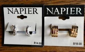 Lot of 2 Gold Tone & Silver Tone NAPIER small hoop pierced earrings #6-16 - Picture 1 of 4