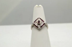 14k White Gold Diamond Ring with Marquise Ruby Center & at side (ch1080) - Picture 1 of 9