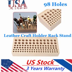 98 Holes Leather DIY Craft Wood Tool Holder Rack Wooden Stamp Stand Organizer US - Picture 1 of 12