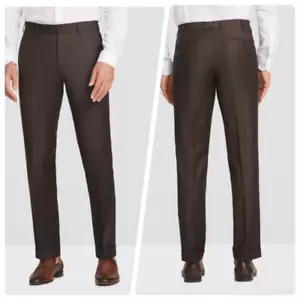 NWT $400 Zanella Mens Parker Sharkskin Wool Trousers Pants Brown Straight Leg 42 - Picture 1 of 6