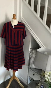 Conjunto de blusa y falda plisada a rayas rojo y azul marino Country informal Reino Unido 10 - Imagen 1 de 12