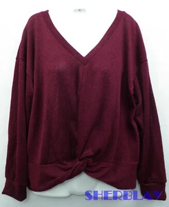 Lush Women's Sweater Zinfandel Size Large Twisted Front Textured V-Neck $25 - Picture 1 of 7